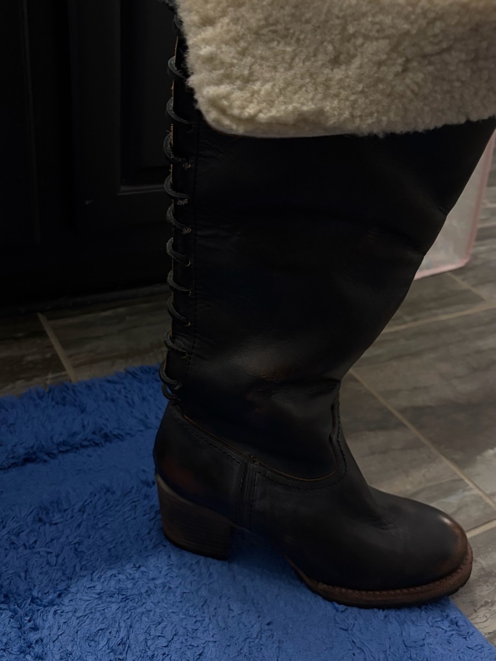 Freebird by Steven Black Lace-Up Knee Boots with Cream Shearling Cuff. OBO! - Picture 5 of 9